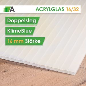 Acrylglas Doppelstegplatte Klima-Blue 16/32, 16 mm stark, 2-fach