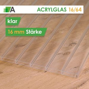 Acrylglas Breitkammer-Doppelstegplatte klar 16/64, 16 mm stark, 2-fach