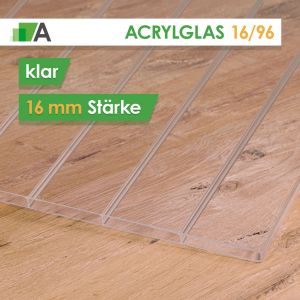 Acrylglas Breitkammer-Doppelstegplatte klar 16/96, 16 mm stark, 2-fach