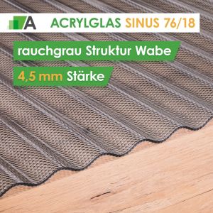 Acrylglas Wellplatten Sinus 76/18 - rauchgrau - Struktur Wabe - 4,5 mm stark - 1045 mm Breit