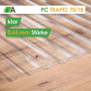 Polycarbonat Wellplatten Trapez 70/18 - klar - 0,65 mm stark - 900 mm Breit