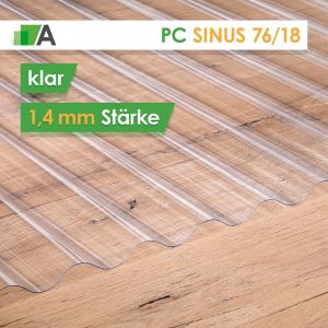 Polycarbonat Wellplatten Sinus 76/18 - klar - 1,4 mm stark - 900 mm Breit